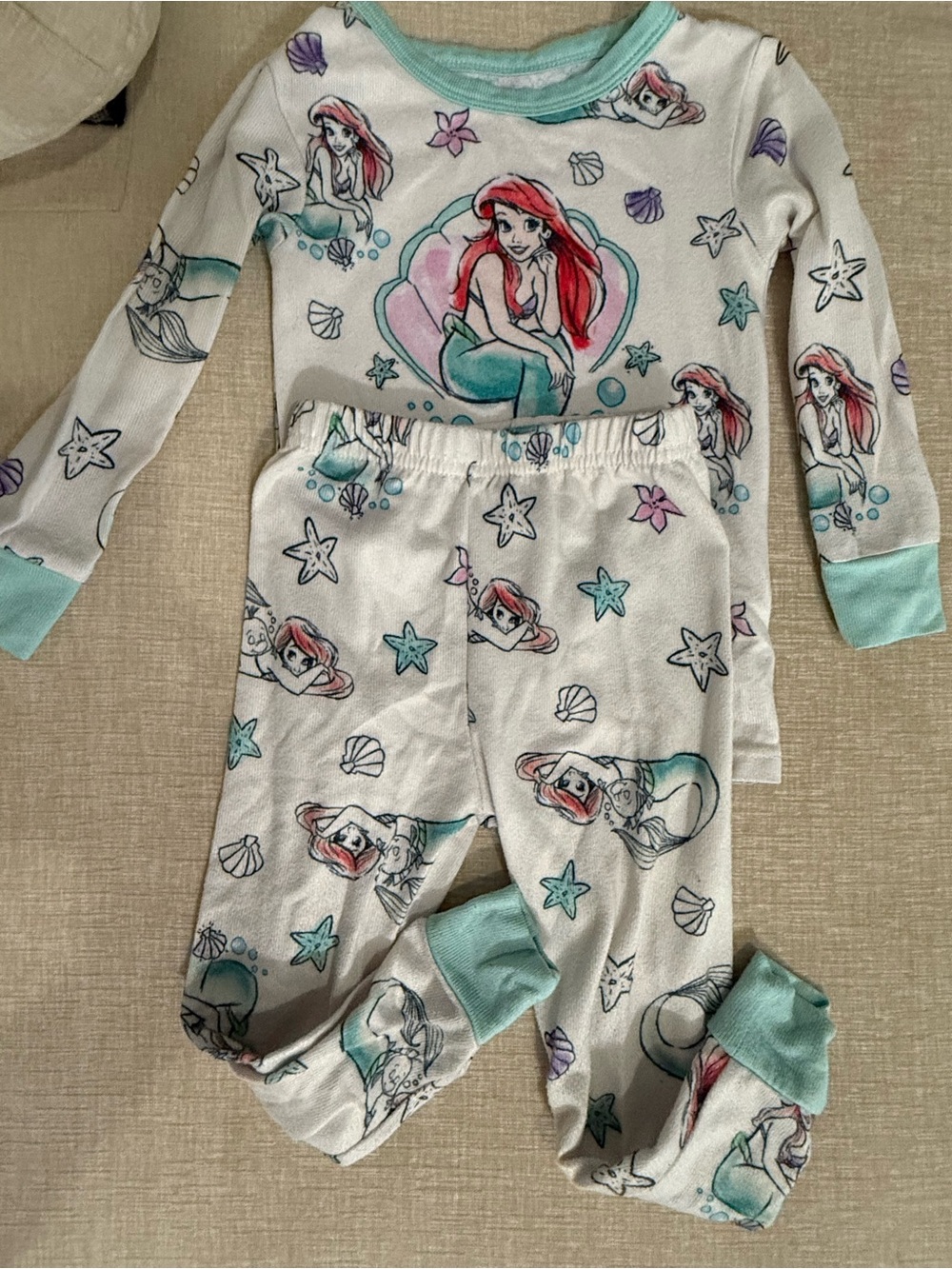 Disney Ariel White and Aqua Girls Pajama Set